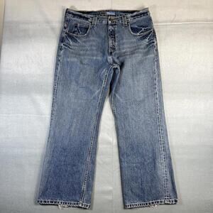 VTG 90s Anchor Blue Baggy Jeans Mens 34x30 Blue Easy Bootleg Med Wash Wide Leg